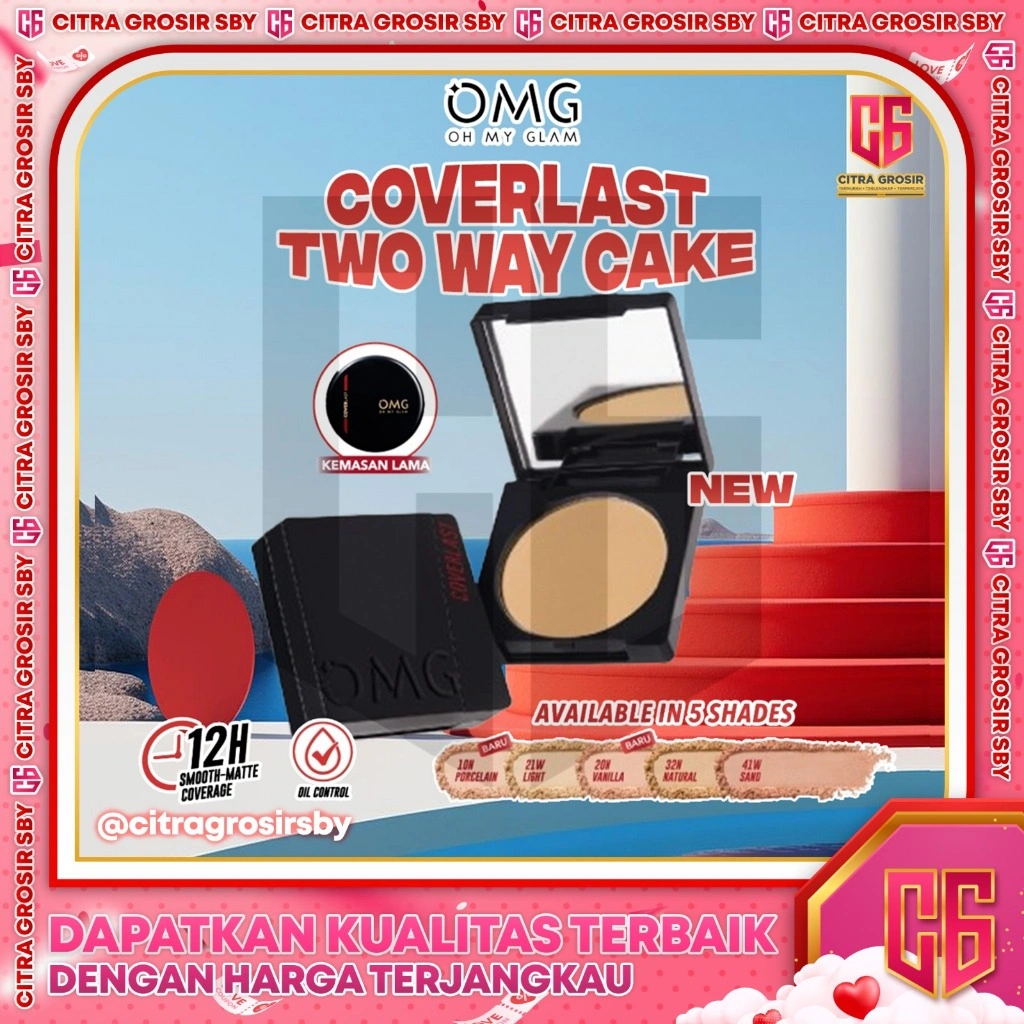 OMG Oh My Glam Coverlast Two Way Cake 12 Gr || Bedak Padat Kontrol Minyak hingga 8jam || Bedak Foundation OMG