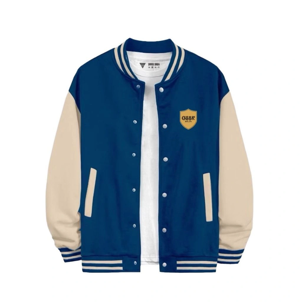 Grass Sabik - Varsity Kancing Lengan Krem Jeket Baseball Unisex GSBK Gold