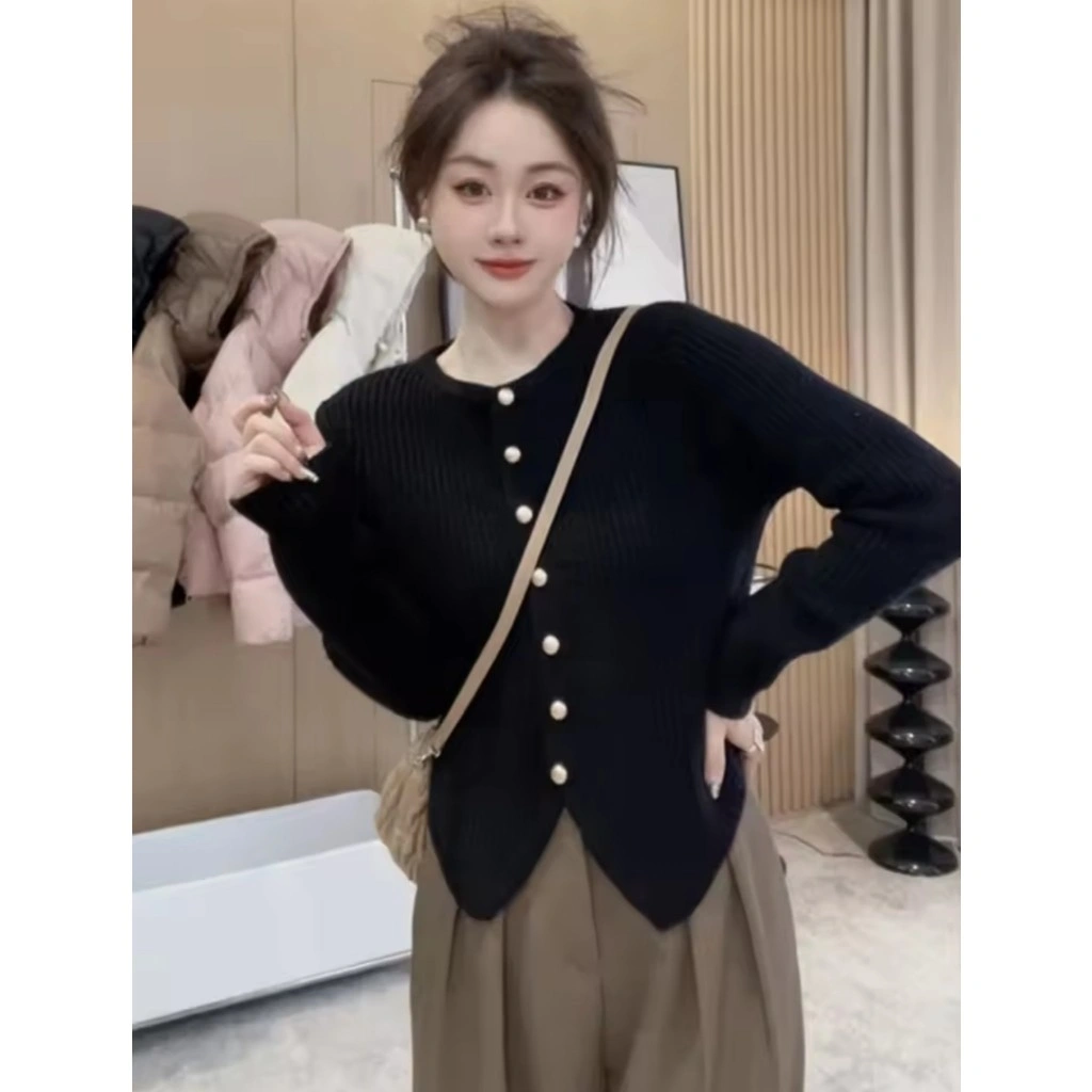 Cardigan Knit Neck O Long Sleeve Sweater Premium