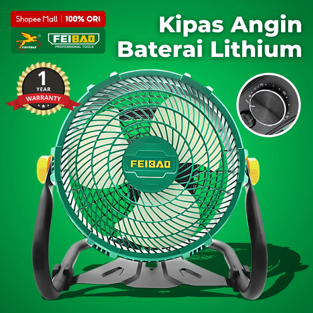 FEIBAO Kipas Angin Portable Baterai 21V 4 Kecepatan Tahan Air Gantung Putar 180° Kuat Outdoor