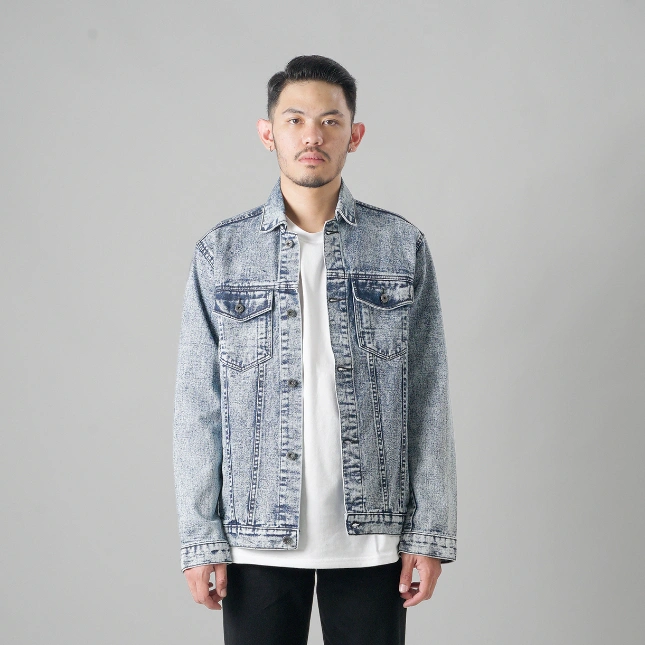 Rockline Denim Trucker Jacket Retro Snowashed Blue