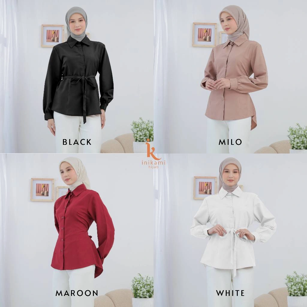 IniKami - Kania Kemeja Wispie Fit body / Tied Shirt Kemeja Wanita / Blouse Wanita / Kemeja Lengan Panjang / Kemeja Kantor / Office Wear / kemeja lengan panjang premium kekinian / Atasan wanita micro zevlin premium