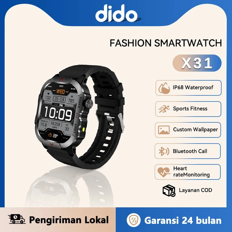 DiDo Smart twatch X31Bluetooth Pria Pemantauan Kesehatan|Jam tangan olahraga untuk lari dan berenang |  Mendaki gunung dan bersepeda di luar ruangan | Tahan air profesional | Custom Wallpaper