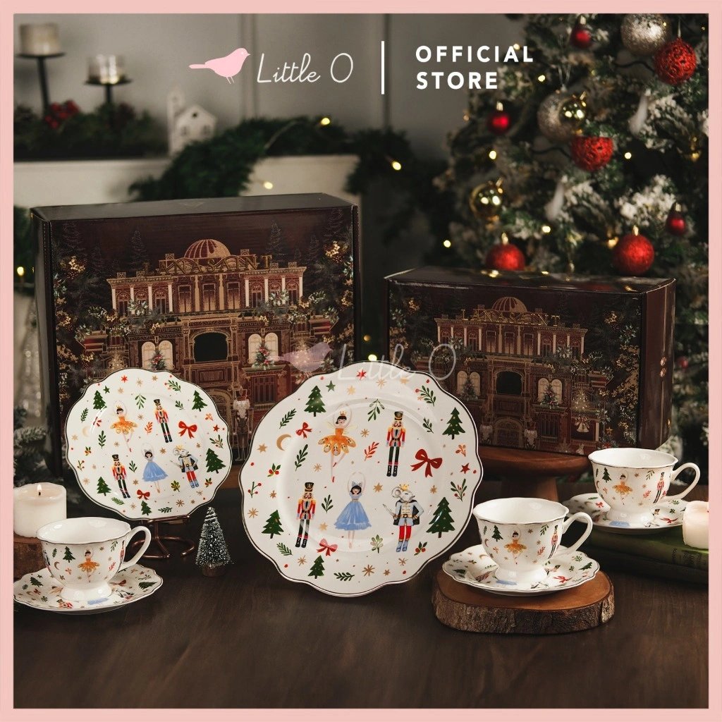 LITTLE O  x Lanasaint Nutcracker Set Hampers Christmas Piring Gelas Keramik Set Gift Natal Bahan Bone China
