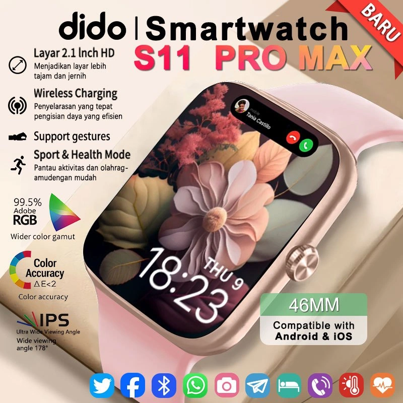 DiDo-Samrt watch S11 Pro Max Original with 2.1HD AMOLED Display GPS NFC Waterproof Bluetooth Call Smartwatch wanita pria wireless charging Dan Ganti Wallpapper Jam Tangan Smartwatch Jam Tangan Wani