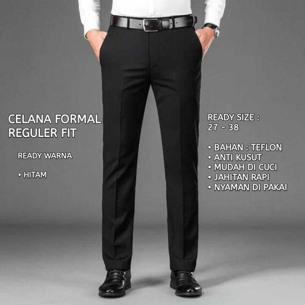 CELANA KAIN FORMAL REGULER PRIA STANDAR FORMAL KERJA HITAM UKURAN 27-38 JUMBO 39-44