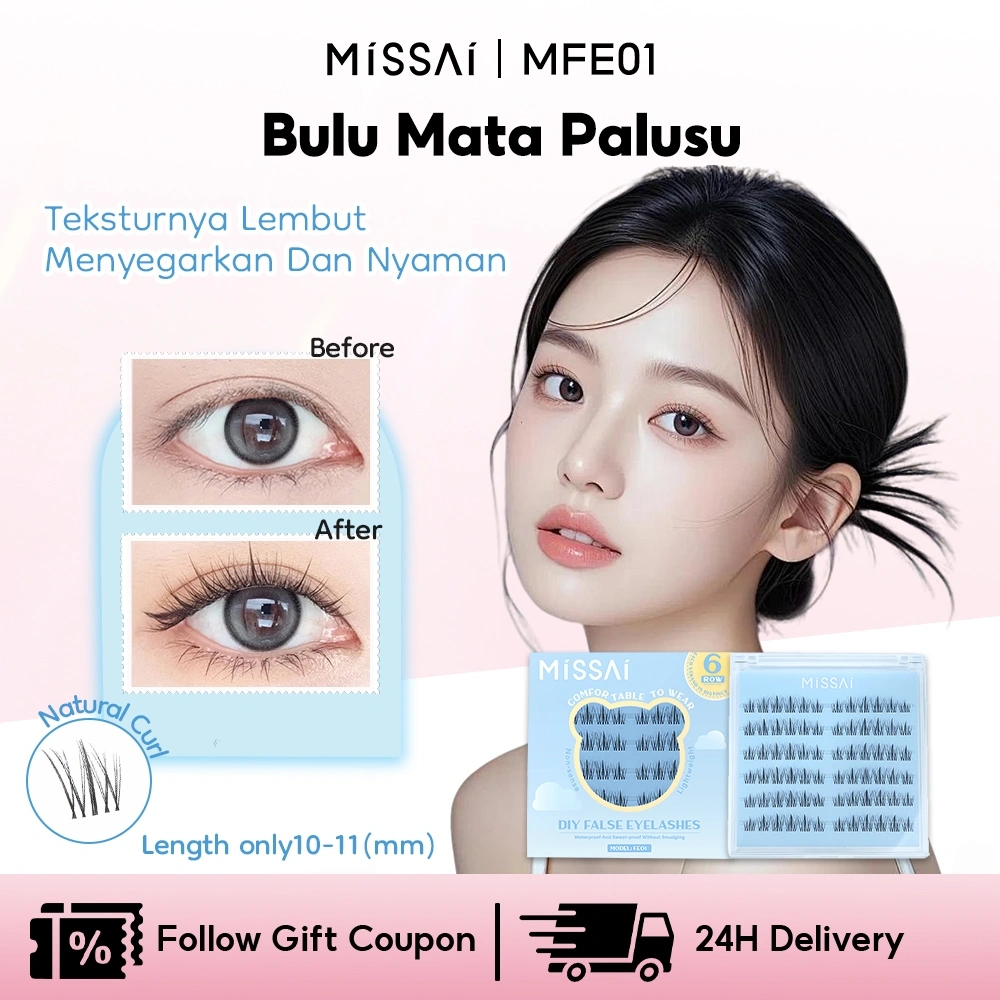 MISSAI Bulu Mata Palsu+Lem Alami 3D Peri Putri Komik Pendek Harian Bulu Mata Palsu Alat Dapat Digunakan Kembali Panjang Eyelash Extension 6-11mm Dapat Digunakan FE01 Lem Bulu Mata Eyelash Extension