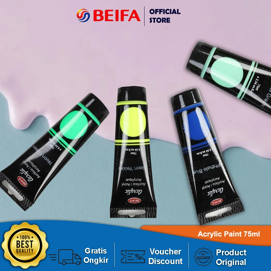 Beifa Acrylic Paint 25 Warna – Cat Akrilik 75ml Warna Cerah, Tahan Lama & Mudah Digunakan DD122
