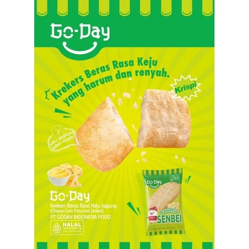 ( 1 RENCENG / 10/30/50/ PCS ) GO-DAY SENBEI Creackers CHEESE CORN FLAVORED