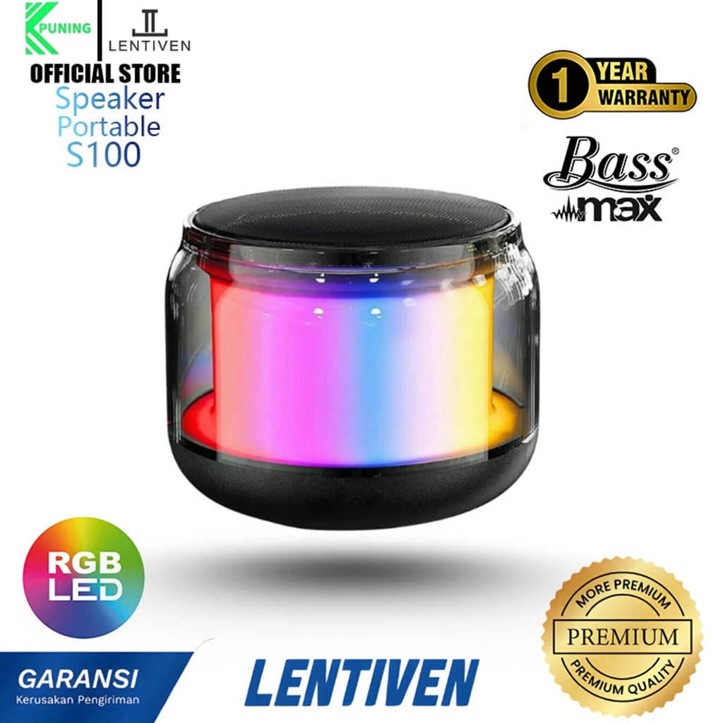 PUNING LENTIVEN Speaker Bluetooth Portabel dengan Lampu RGB Multifungsi Speaker Suara Jernih Mendukuang Kartu SD S100