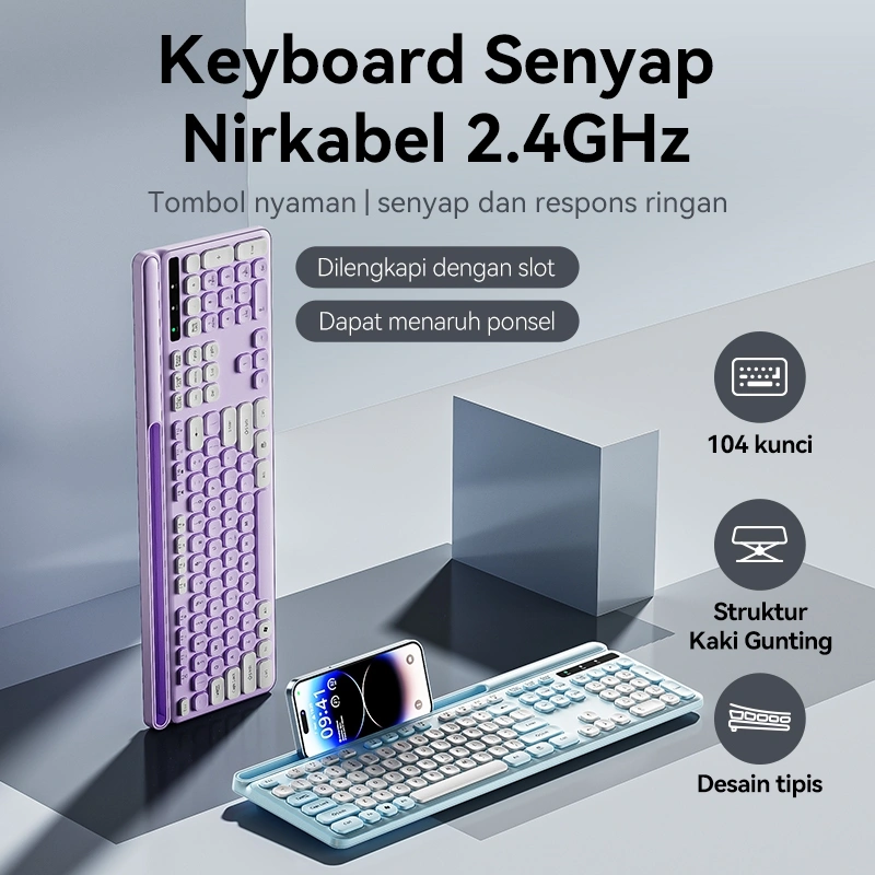 [HOT]Keyboard Tanpa Kabel 2.4Ghz Gaming 104 Key Full Size Ergonomic Makaroni for Komputer PC Laptop