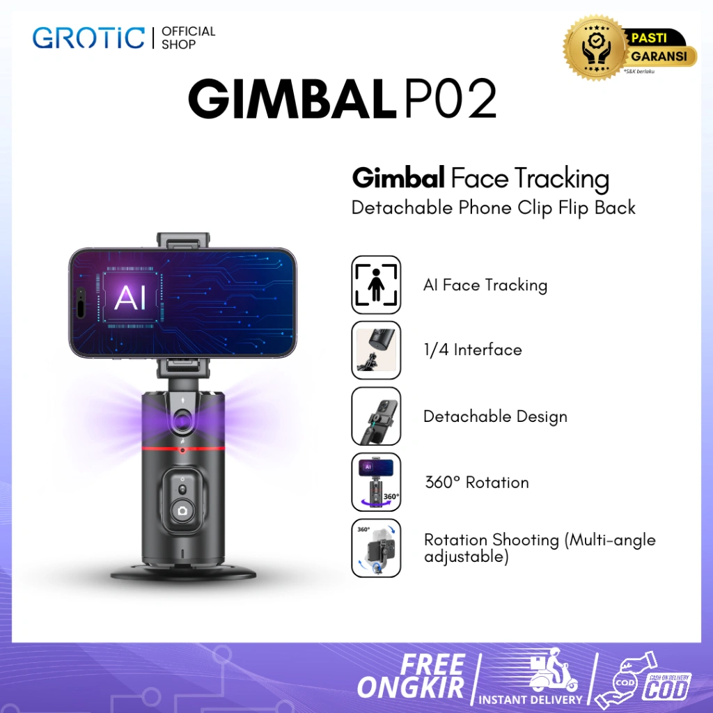 GROTIC Gimbal Stabilizer Handphone Auto Face Tracking Camera 360° Gesture Control P02