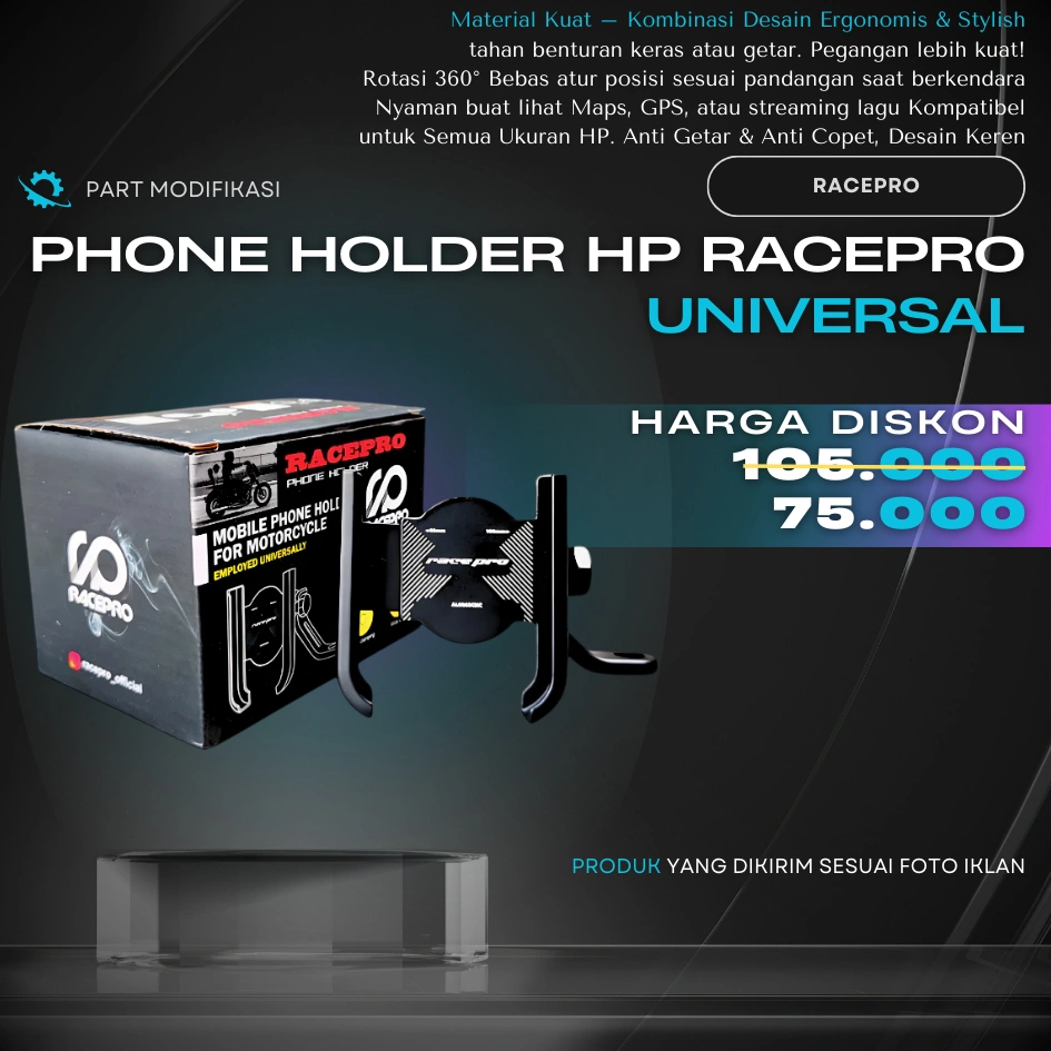 HOLDER HP MOTOR DOUBLE LOCK MOBILE PHONE STAND TEMPAT DUDUKAN HANDPHONE DIMOTOR BESI KUNCI RACEPRO