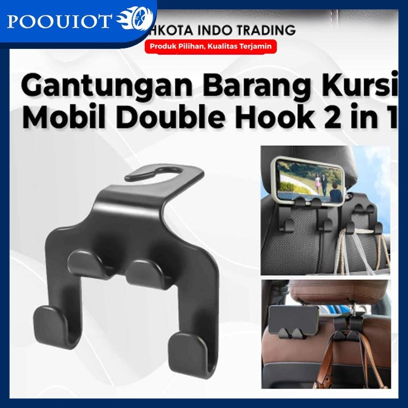 POOU IOT Tempat Ponsel Multifungsi Mobil Kait Belakang Kursi Mobil Kait Penyimpanan Kreatif Gantungan Barang Kursi Mobil Headrest 4 Kait Handphone Hp Holder Universal Car Organizer 2in1 Hanger Double Hook Multifungsi