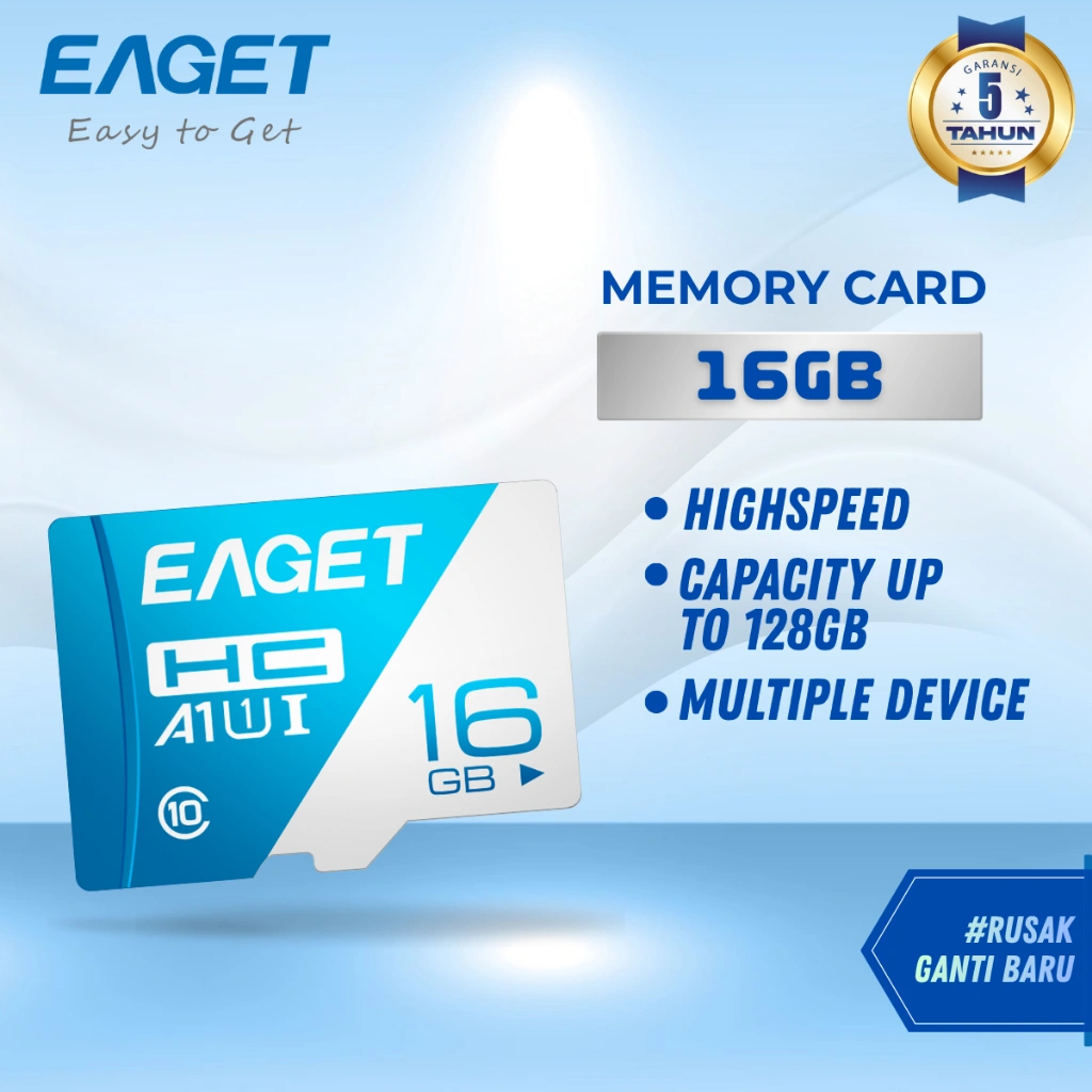 EAGET Memory Card 16GB - Memory Card Original for smartphome, gopro, cctv GARANSI RESMI 5 TAHUN