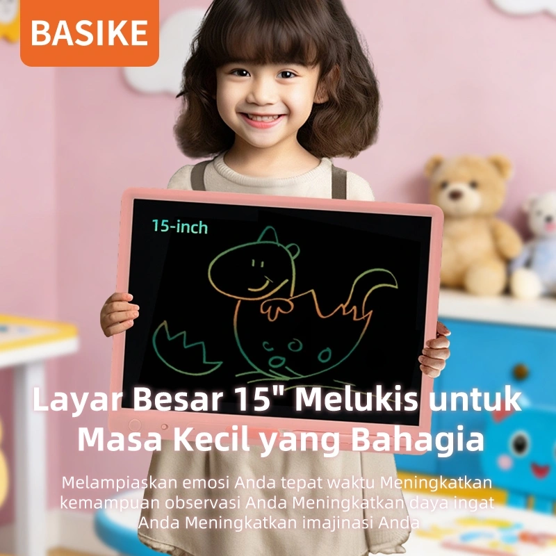 BASIKE LCD Writing Drawing Tablet 15 inch One key to Clear Perlindungan Mata with Lock & Stylus Pen