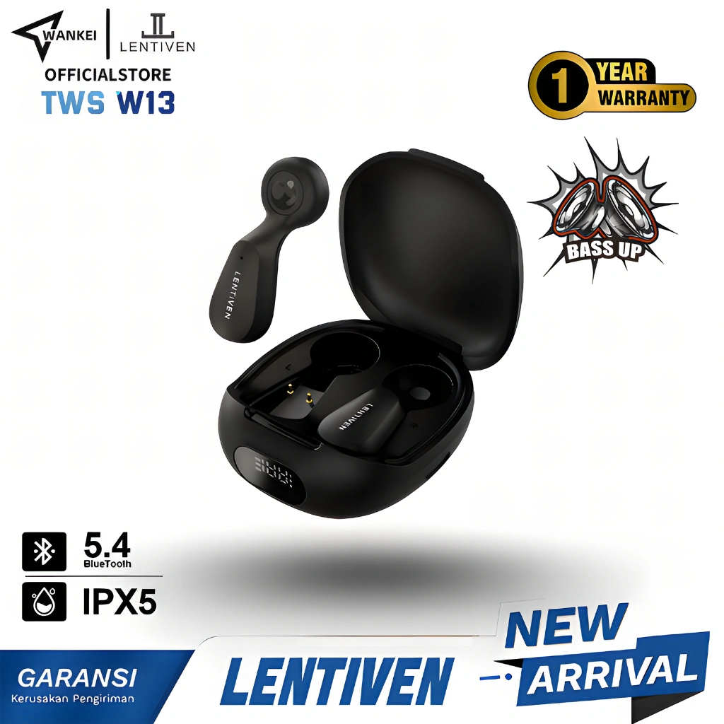 WANKEI LENTIVEN True Wireless Earphone Bluetooth 5.4 Mini Earbuds Headset IPX5 Bass Up Garansi 1 Tahun W13