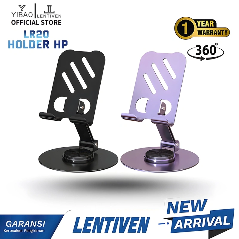 YIBAO LENTIVEN PHONE Holder HP Bisa Diputar 360° Dilipat Pasang Stand Holder 1 Klik Anti Jatuh LR20