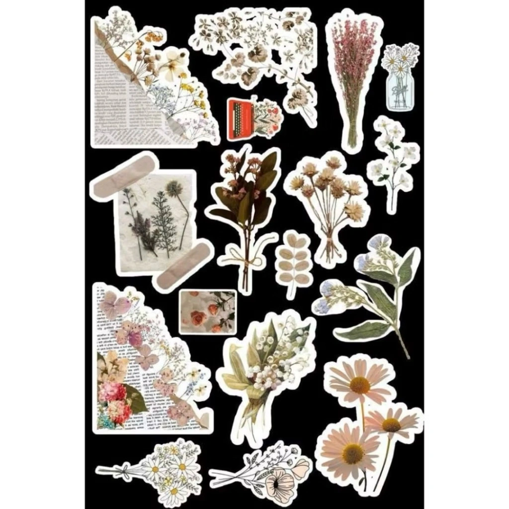 S274 Sticker Scrapbook stiker buku Vintage Bunga Aestetik
