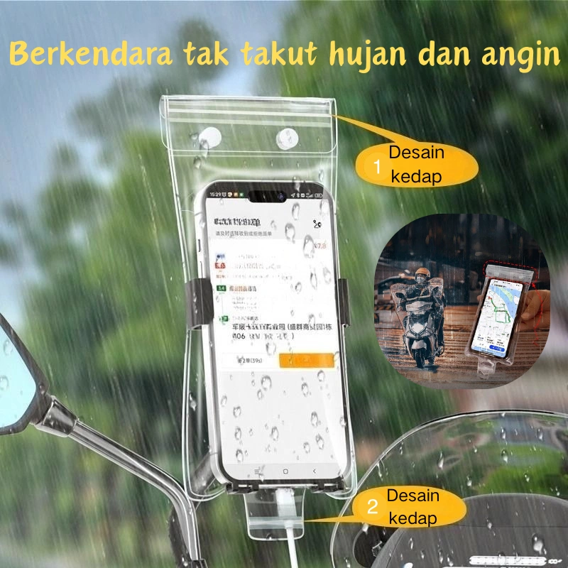 Sarung HandphoneTahan Air Transparan Universal Tas HP  Pengendara ojek Waterproof Case