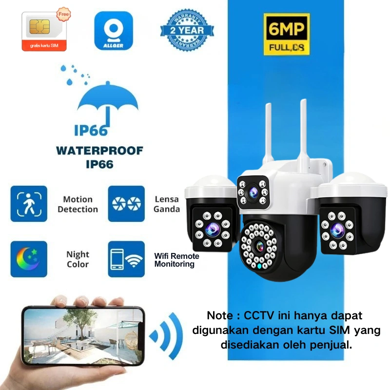 CCTV V380 PRO 3 lensa Camera WIFI 4G SIM 18MP HD Outdoor Smart 360 rotation connecting cell phone remote night vision outdoor waterproof