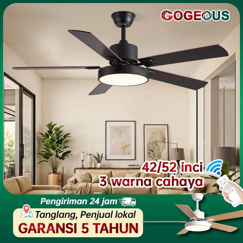 Lampu kipas angin gantung plafon 42/52inci remote 3warna kipas angin ruang tamu dengan lampu kipas baling baling gantung besar ceiling fan with lamps kipas langit-langit COD A70/108