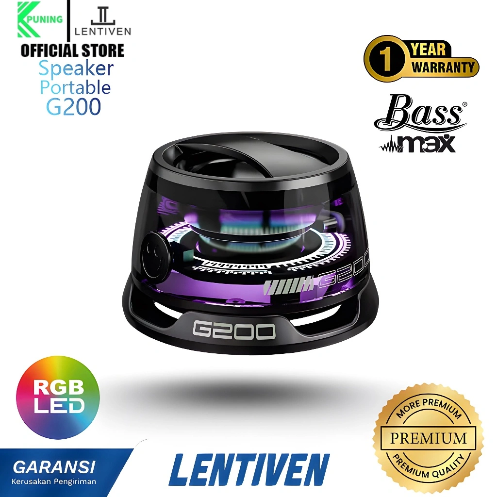 PUNING LENTIVEN Speaker Bluetooth Portabel dengan Lampu RGB Multifungsi Speaker Suara Jernih Mendukuang Kartu SD G200