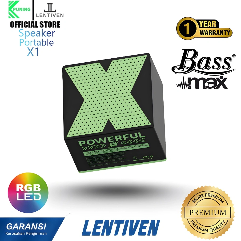 PUNING LENTIVEN Speaker Bluetooth Portabel dengan Lampu RGB Multifungsi Speaker Suara Jernih Mendukuang Kartu SD X1