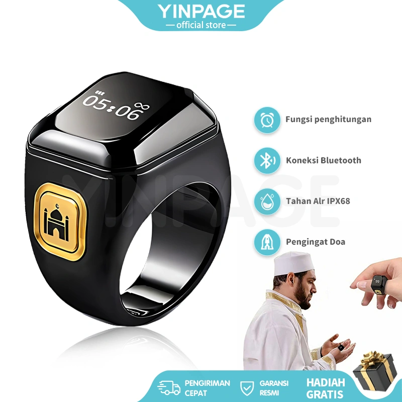Smart Ring Zikr/Smart Tasbih Counting Ring/Tasbih Digital Bluetooth/Cincin Tasbih Digital Elektronik/Hitung Zikr Otomatis, Cincin Doa Bluetooth Pintar LED Display Bluetooth Tasbeeh Counter ntuk Haji, Umrah, atau Shalat Harian  Tahan Ai
