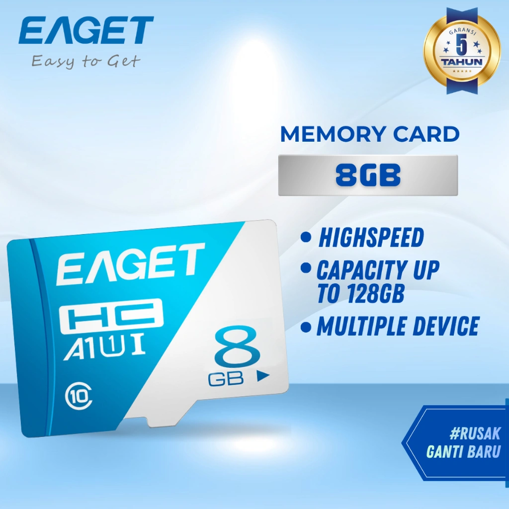 EAGET Memory Card 8GB - Memory Card Original for smartphome, gopro, cctv GARANSI RESMI 5 TAHUN