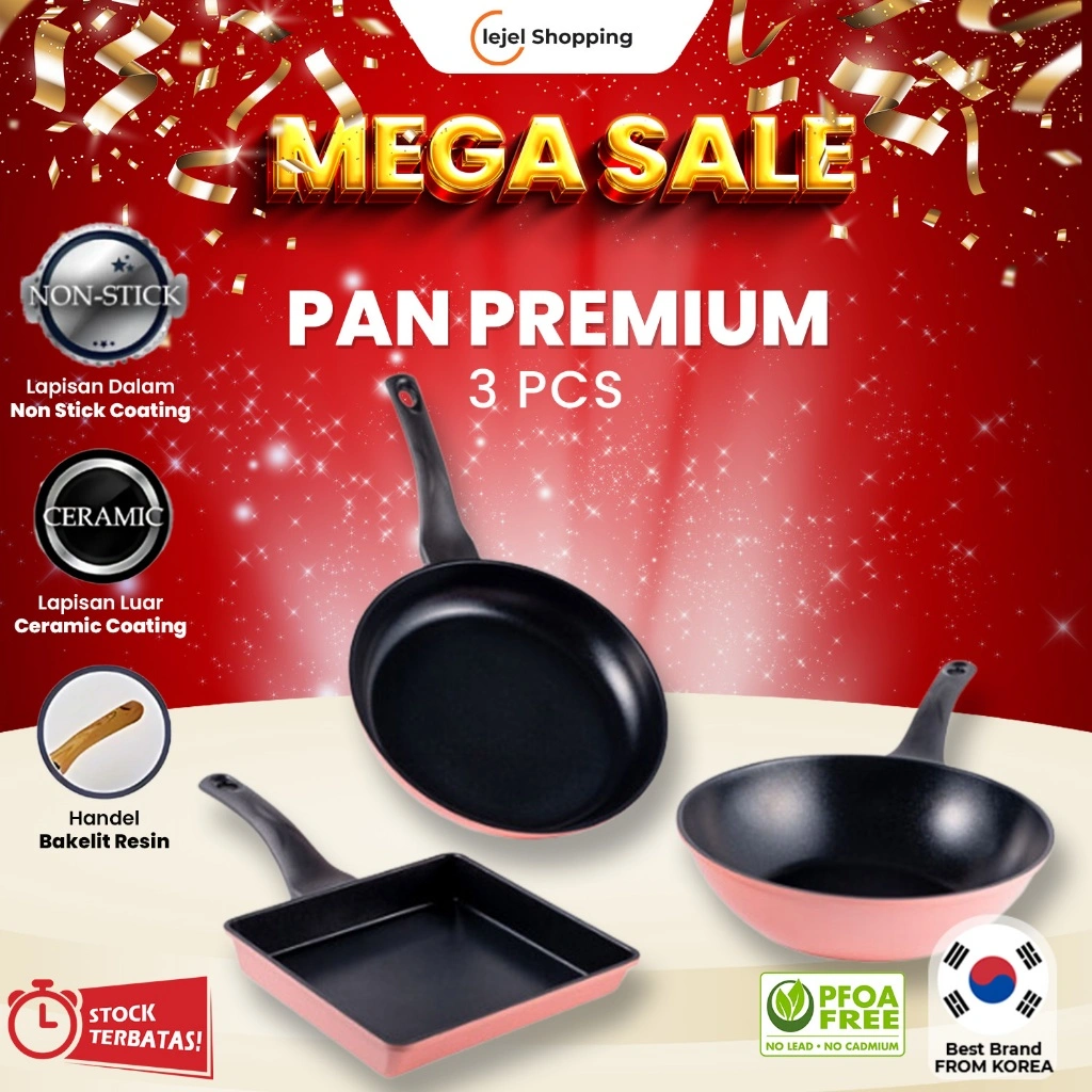 ECORAMIC Wajan/Penggorengan 3 Set Anti Lengket, Anti Gores & Hemat Gas