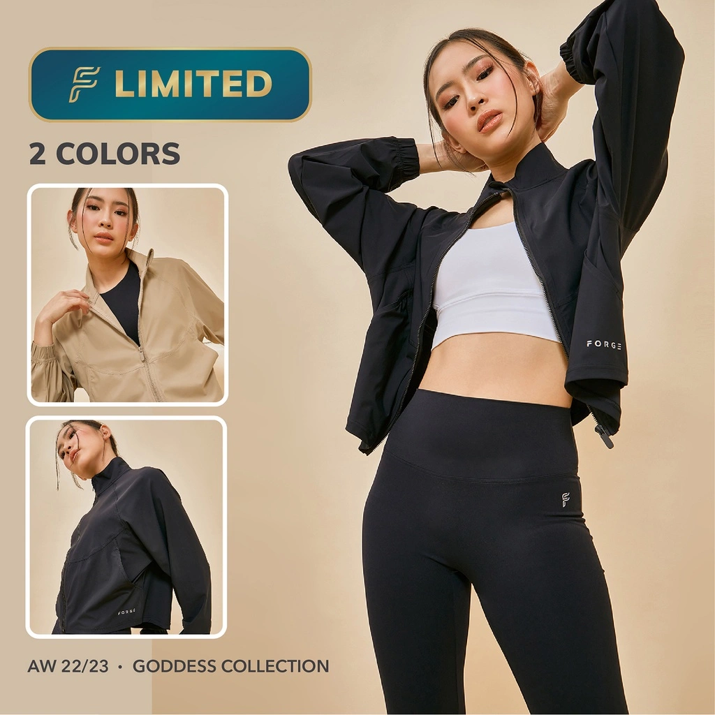 Forge Activewear - Asteria Jaket Olahraga Wanita Lightweight - Baju Olah Raga Jacket Zipper Gym Running Lari Joging Jogging Training Sportswear Sports Wear Pakaian Hijab Sport Dewasa Remaja Resleting Muslimah Premium Cewek Cewe Polos Casual Hitam S M L
