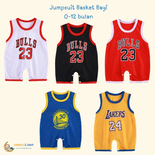 Jumpsuit Bayi Usia 0-12 bulan Jumper Bayi Laki Laki Tim Basket / Bodysuit Onesie Tanpa Lengan Model Basket Cowok Cewek