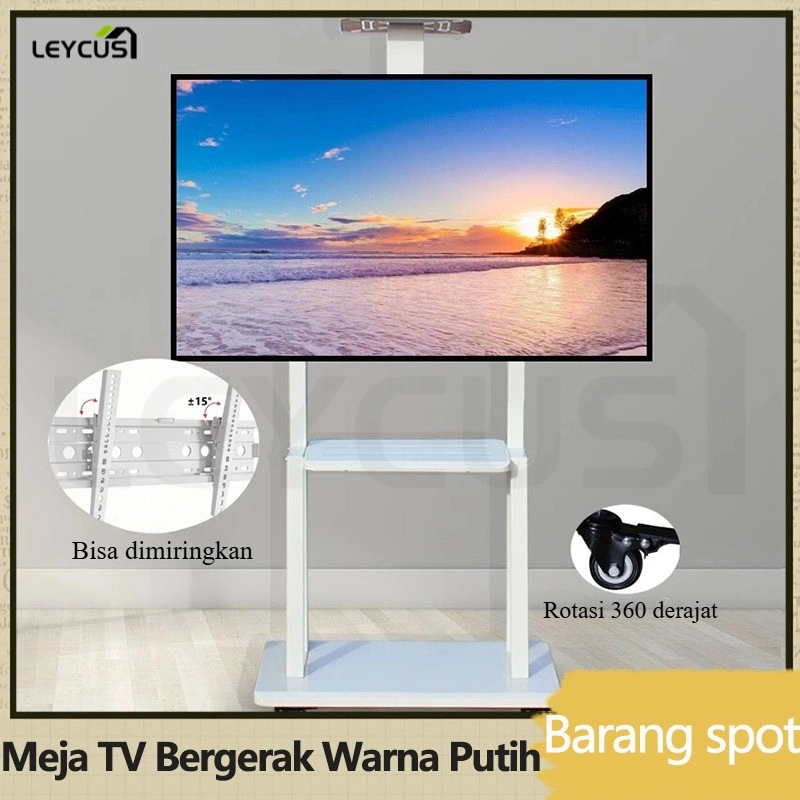 LEYCUS Bracket TV Standing 65 Inch Universal Putih Dudukan TV Penyesuaian Ketinggian Portable Stand