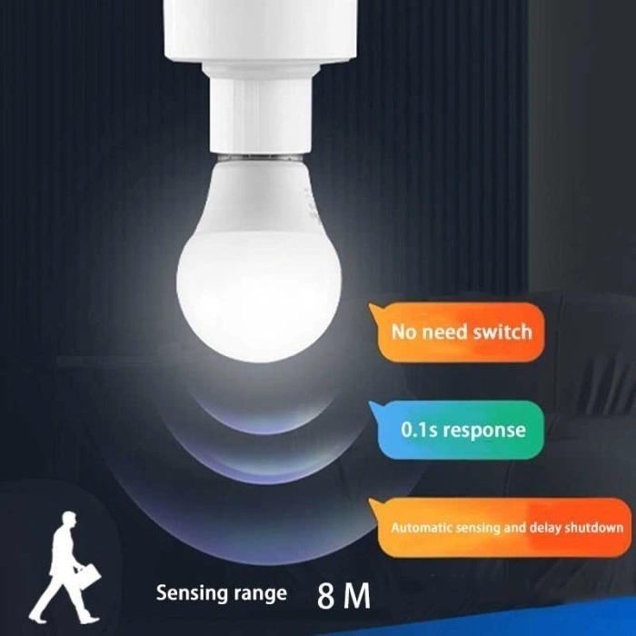 Fitting Lampu Sensor Gerak Radar E27 Otomatis Nyala Saat Gelap Lamp Holder Smart 360 Derajat Jarak 3-8M Respon Cepat Hemat Listrik Support LED CFL Pijar Hingga 100W Untuk Lorong Gudang Rumah