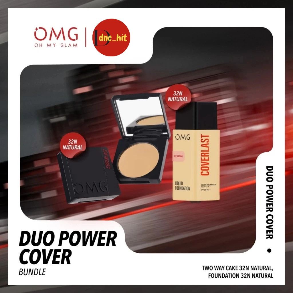 Bundle OMG/ Oh My Glam Coverlast two way cake / twc + OMG Oh My Glam Coverlast Liquid Foundation,25ml - Alas Bedak