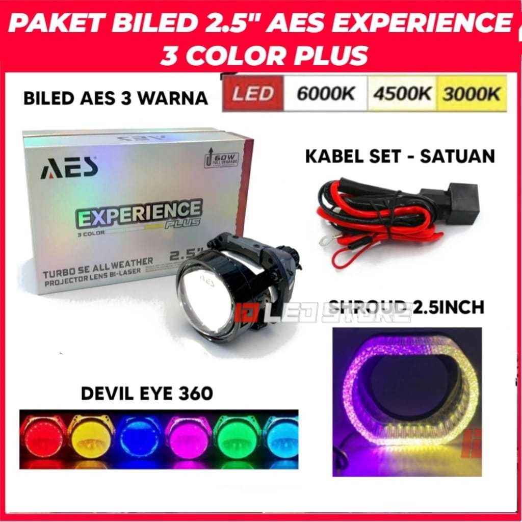 PAKET BILED AES 3 WARNA PLUS 60 WATT ALL WEATHER 2.5 INCH FULL SET RGB BLUE LENS ORIGINAL AES SATUAN