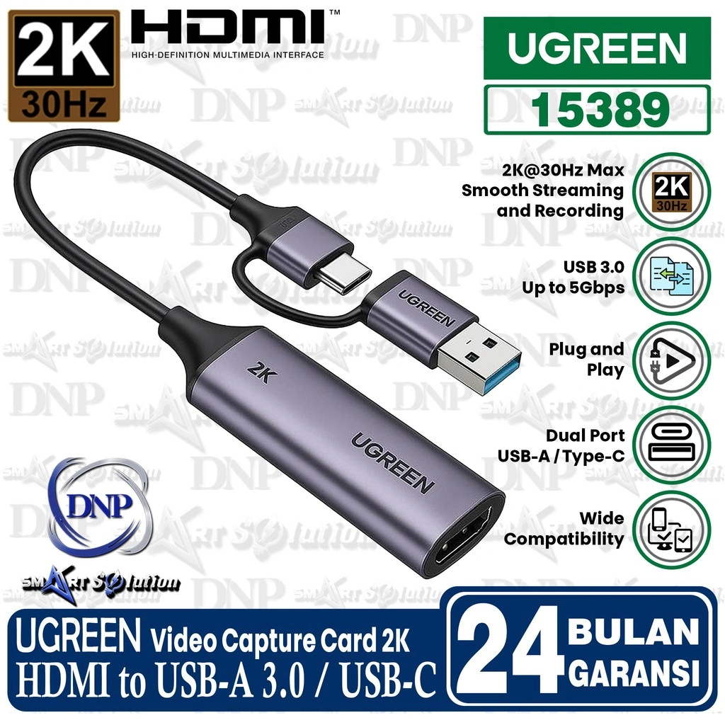UGREEN Video Capture Card HDMI to USB 3.0 / USB-C 2K@30Hz for Streaming Game Recording