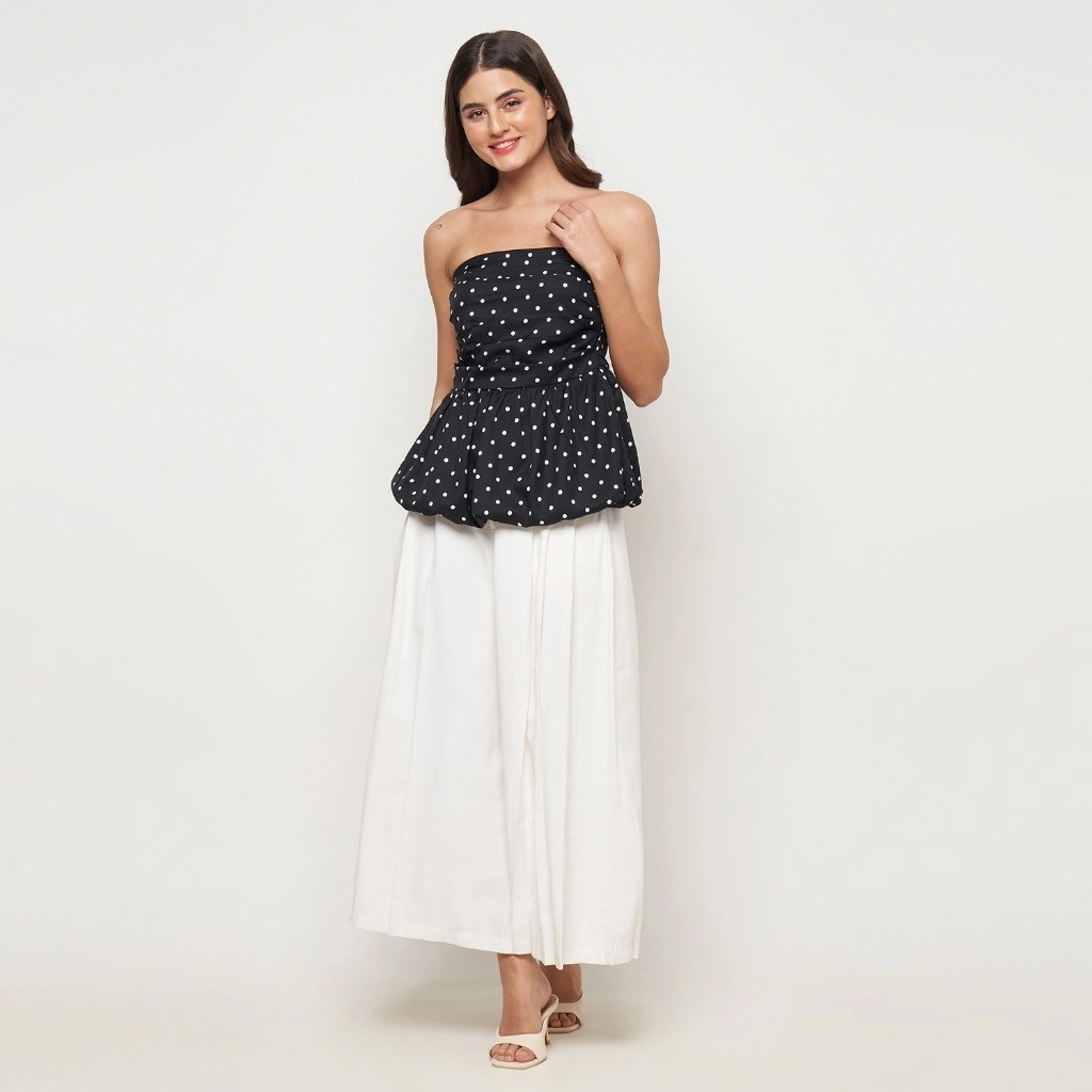 LENORE Loly Tube Top Strapless Motif Polkadot Tanpa Tali Baju Atasan Wanita Tanpa Lengan Atasan Casual Korea Style OOTD Kekinian Fashion Terbaru #2132
