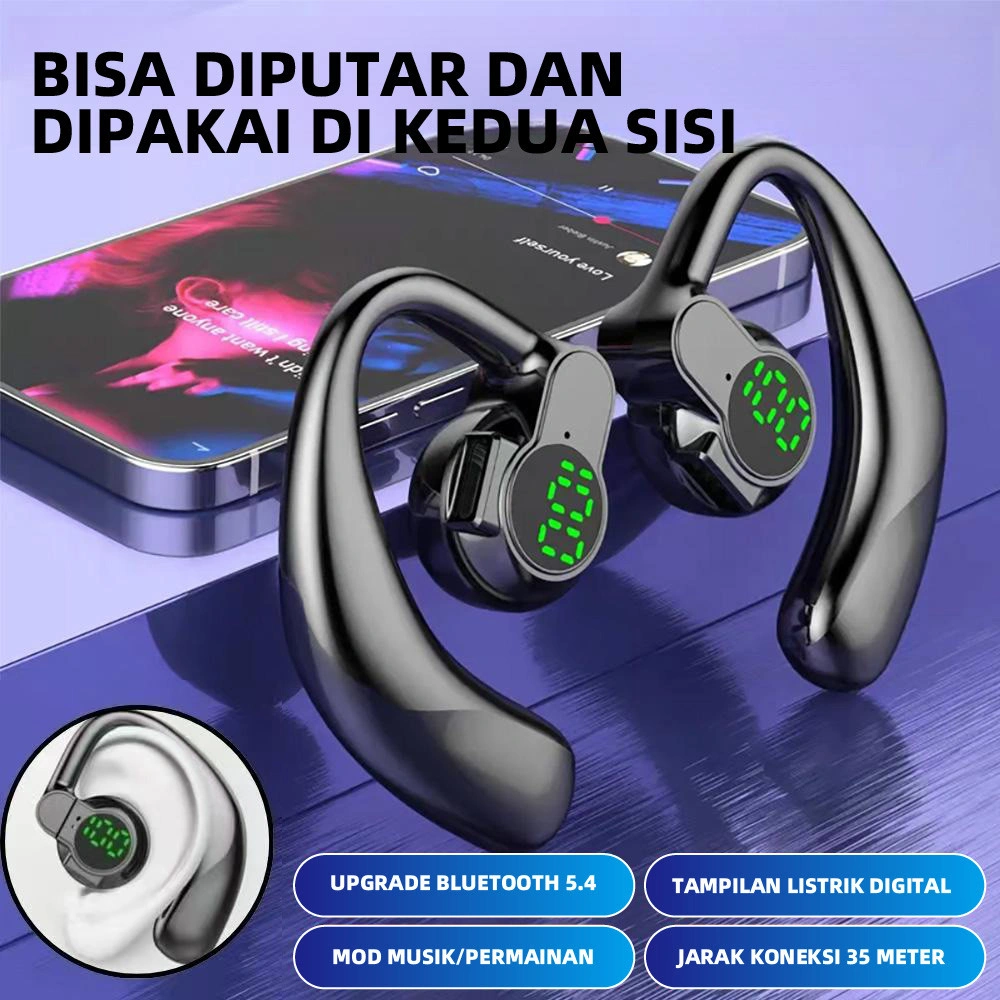 Wireless Bluetooth 5.4 Ows Tws Stereo Noise Bass Hifi Sport Single Earbud Olahraga Headphone Headset Earbud