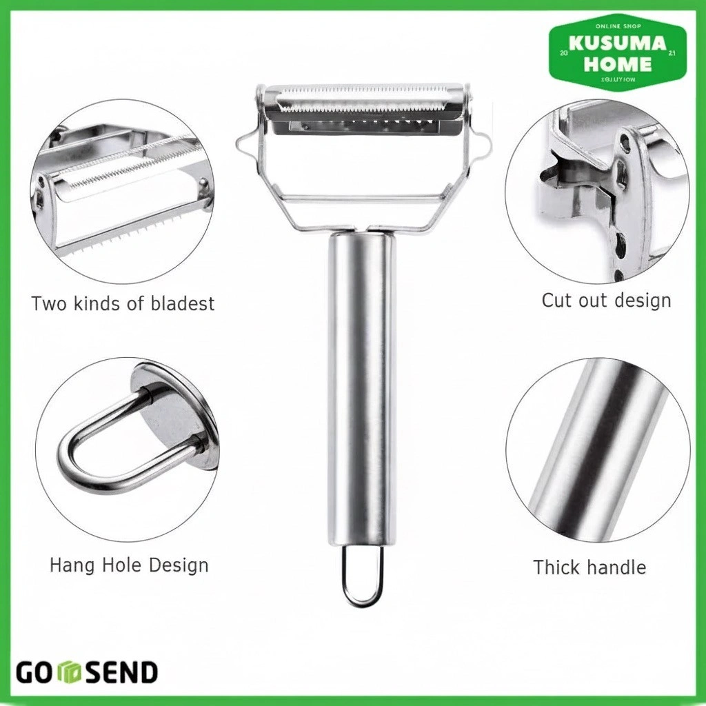 Pisau Pengupas Kulit Buah Sayuran Stainless Steel Praktis Multifungsi Alat Kupas Kentang Wortel Timun Mudah
