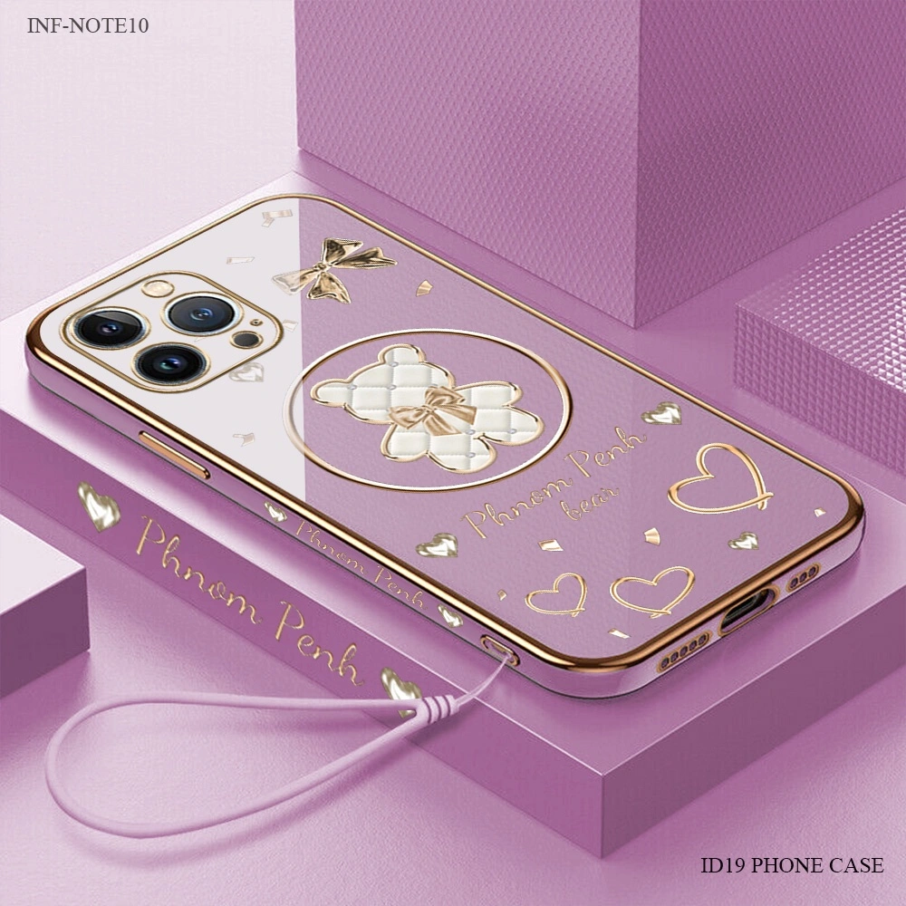 Casing Hp Untuk Infinix Note 50X 50S 10 11 12 11S 50 30 8 Smart 10 9 4 6 7 8 5 Zero Tecno Spark Go Pop G96 G88 Plus Pro NFC 2020 2023 4G 5G Phone Case Softcase Imut Circle Love Heart Bear Handphone Kesing Free Lanyard