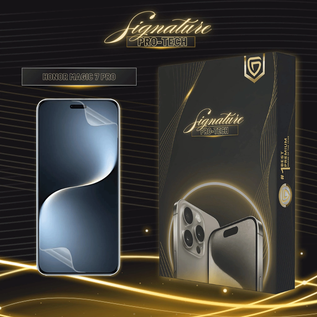 UniGet SIGNATURE PRO-TECH - Premium Anti-Scratch Protector for HONOR Magic7 Pro / Screen Guard Case Friendly Hydrogel Tempered Gorilla Glass 5 6 7 Anti Gores Full Cover Smart Phone Watch Handphone Gadget Tab Laptop Kamera