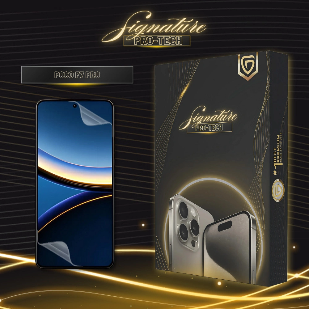 UniGet SIGNATURE PRO-TECH - Premium Anti-Scratch Protector for Xiaomi POCO F7 Pro / Screen Guard Case Friendly Hydrogel Tempered Gorilla Glass 5 6 7 Anti Gores Full Cover Smart Phone Watch Handphone Gadget Tab Laptop Kamera
