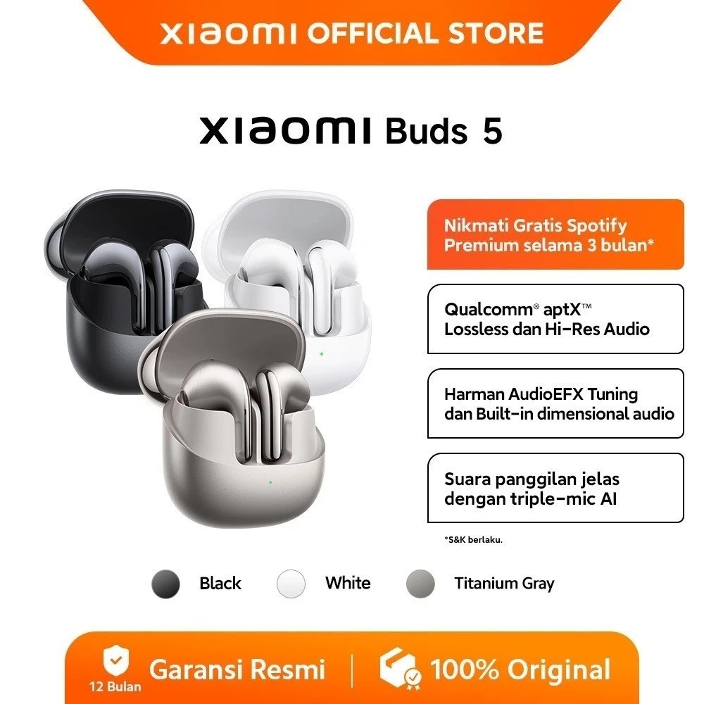 Xiaomi Buds 5 | Qualcomm® aptX™ Lossless dan Hi-Res Audio | Harman AudioEFX | Triple-mic AI | TWS [Official Store]