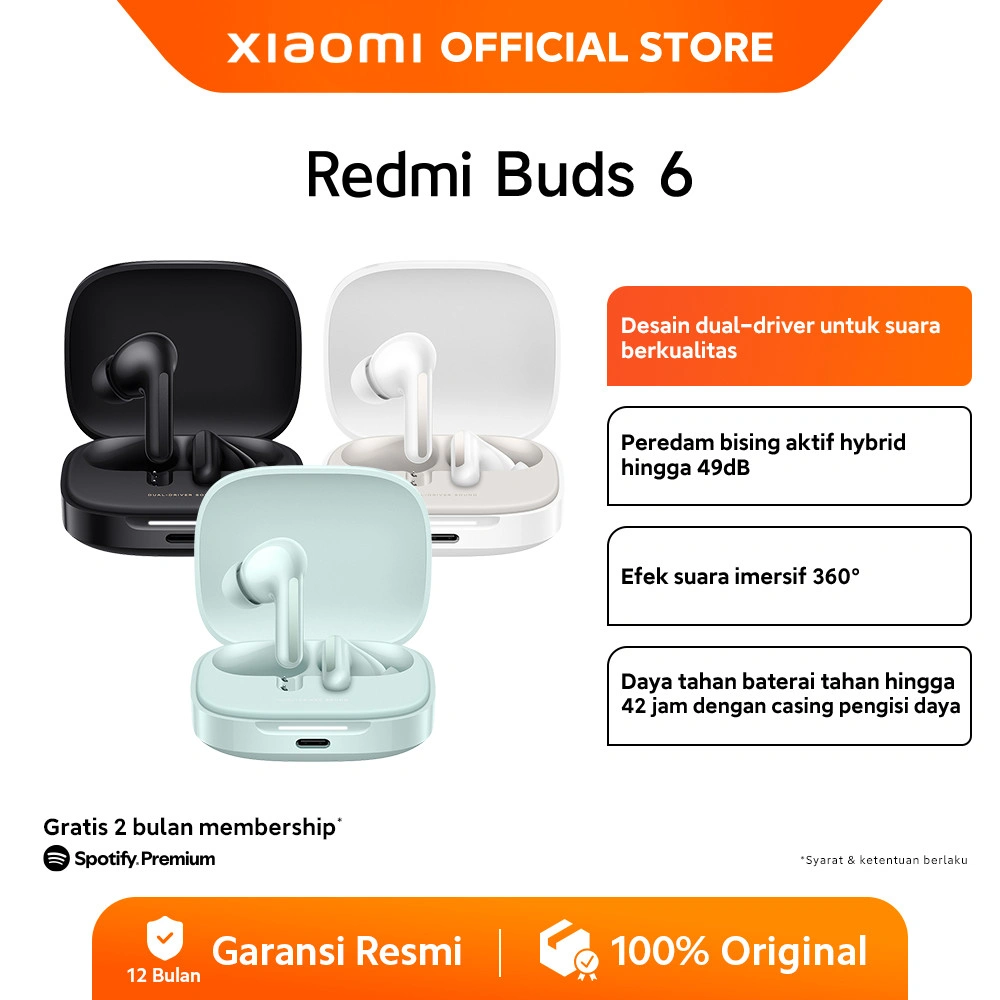 Xiaomi Redmi Buds 6 | Desain akustik dual-driver | Peredam bising hingga 49 dB | efek suara imersif 360° | Baterai hingga 48 Jam [Official Store]