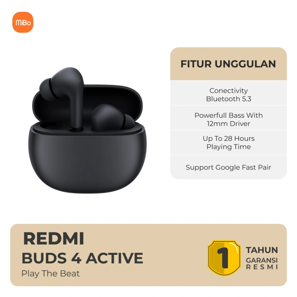 Xiaomi Redmi Buds 4 Active - Bluetooth® 5.3 IPX4 Baterai Hingga 28 Jam Koneksi Mudah Garansi Resmi