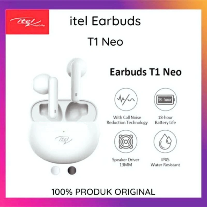 Itel Earbuds T1 Neo / Headset bluetooth Itel /Earphone Itel Garansi Resmi Itel Indonesia