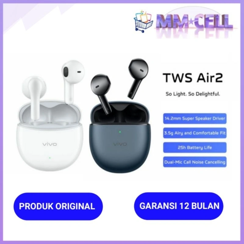 VIVO TWS AIR2 | EARPHONE BLUETOOTH VIVO TWS AIR 2 GARANSI RESMI VIVO INDONESIA