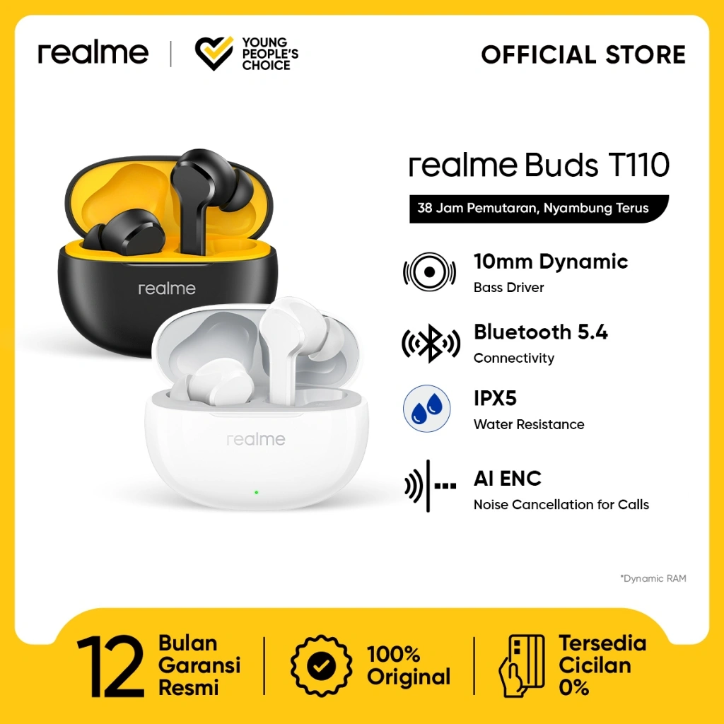 realme Buds T110 (10mm Dynamic Bass Driver | Bluetooth 5.4 | AI ENC Noise Cancellation | IPX5 Water Resistance)